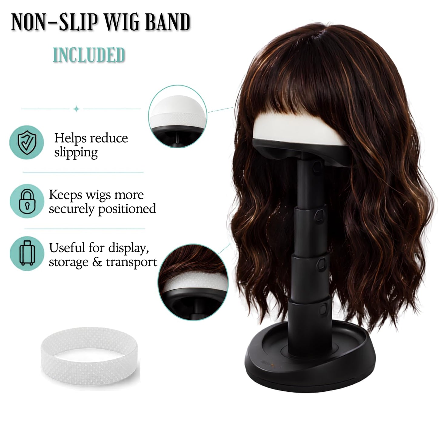 lightmay Adjustable Collapsible Wig Stand for Wigs & Hats, Black & White