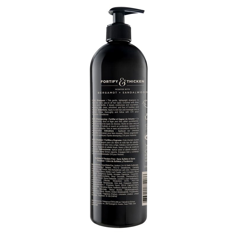 CHI Pour Homme Moisturizing Daily Shampoo for Men, Sulfate-Free Hair Cleanser with Aloe Vera & Nettle, Hydrates & Fortifies for Thicker, Healthier Hair, Fresh Woody Scent, 25 oz