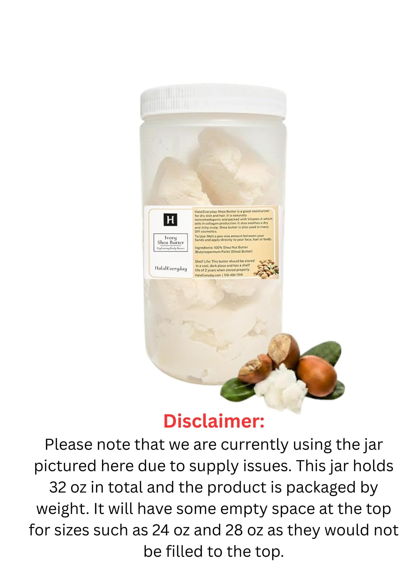 HalalEveryDay 28 oz Ivory Shea Butter- 100% Pure All Natural- Unrefined Organic Raw from Ghana- Raw African Shea Butter, Perfect for Skin, Face, Body, Hair Growth