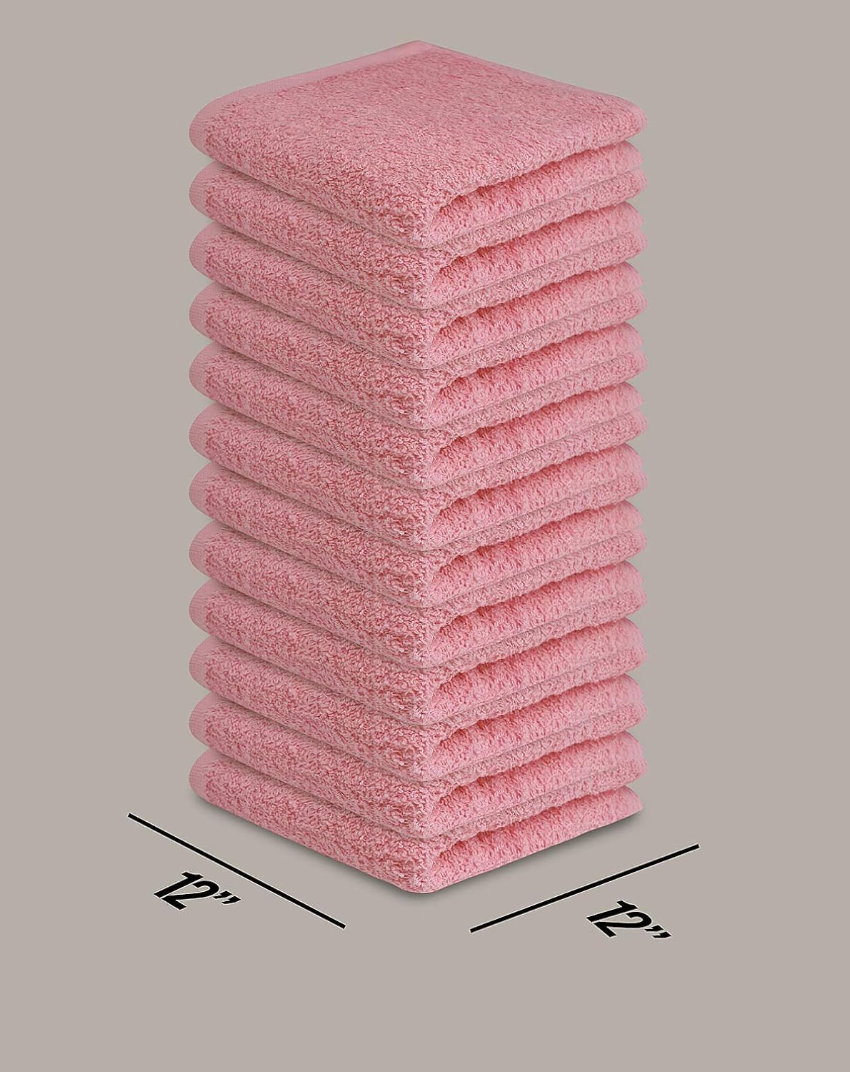 Softolle 100% Cotton Washcloths 60 Pack (12x12 Inches) Soft, Highly Absorbent Washcloth, Face Towels, Wash Cloths for Face, Ring Spun, Bulk Pack (Pink)