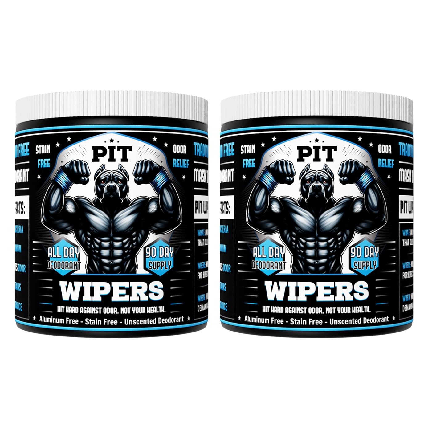 Pit Wipers Aluminum Free Unscented Underarm Deodorant, Incredibly Effective, Stain-Free, Maximum Strength, for Men and Women, Paraben-Free, (6 month supply) (Unscented, 180 count total) (2 pack)