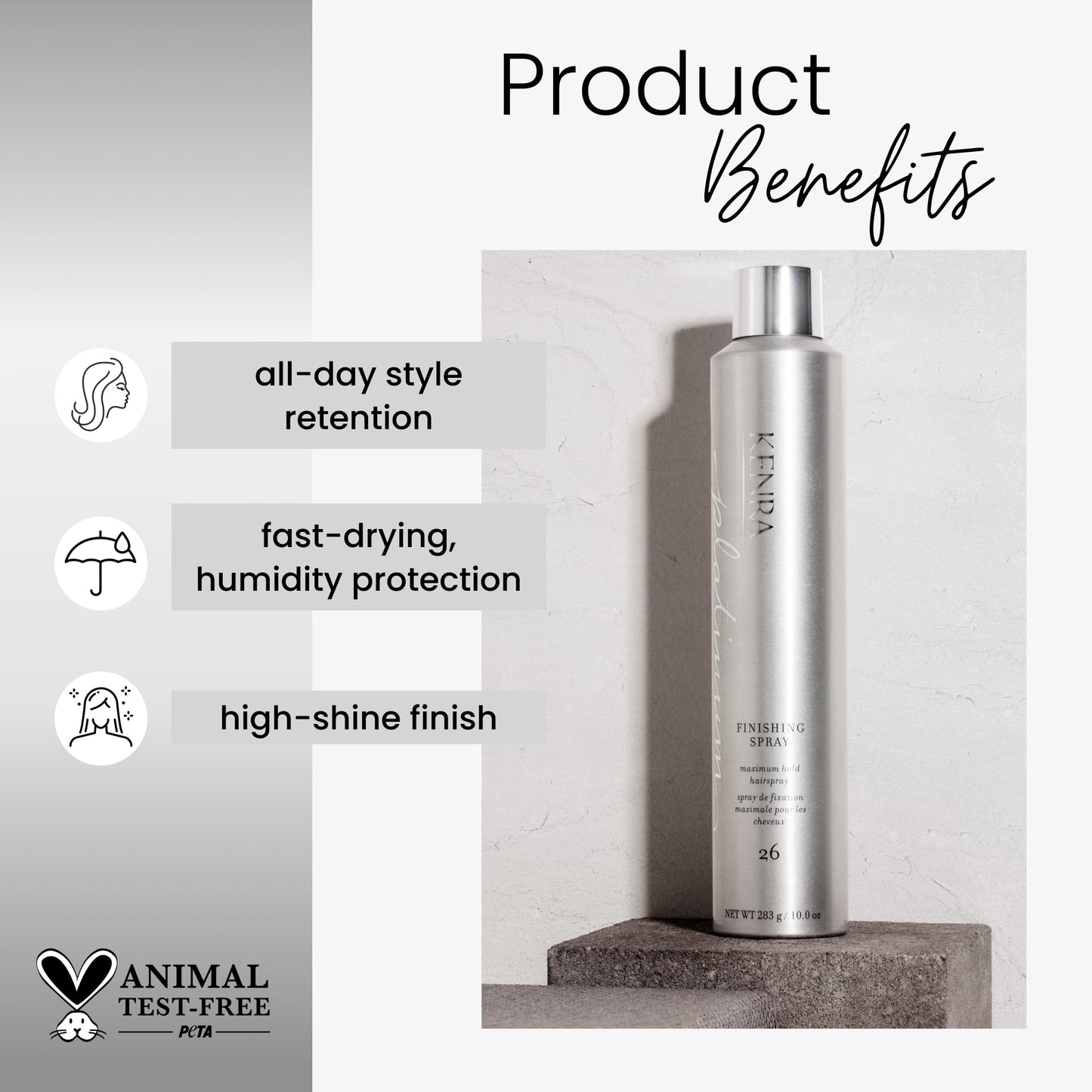 Kenra Platinum Finishing Spray 26 50% | Maximum Hold Hairspray | Fast-drying, Non-Flaking, Non-Drying | Humidity-Resistant |All-Day Style Retention |High-Shine Finish |All Hair Types | 10 oz (2-Pack)