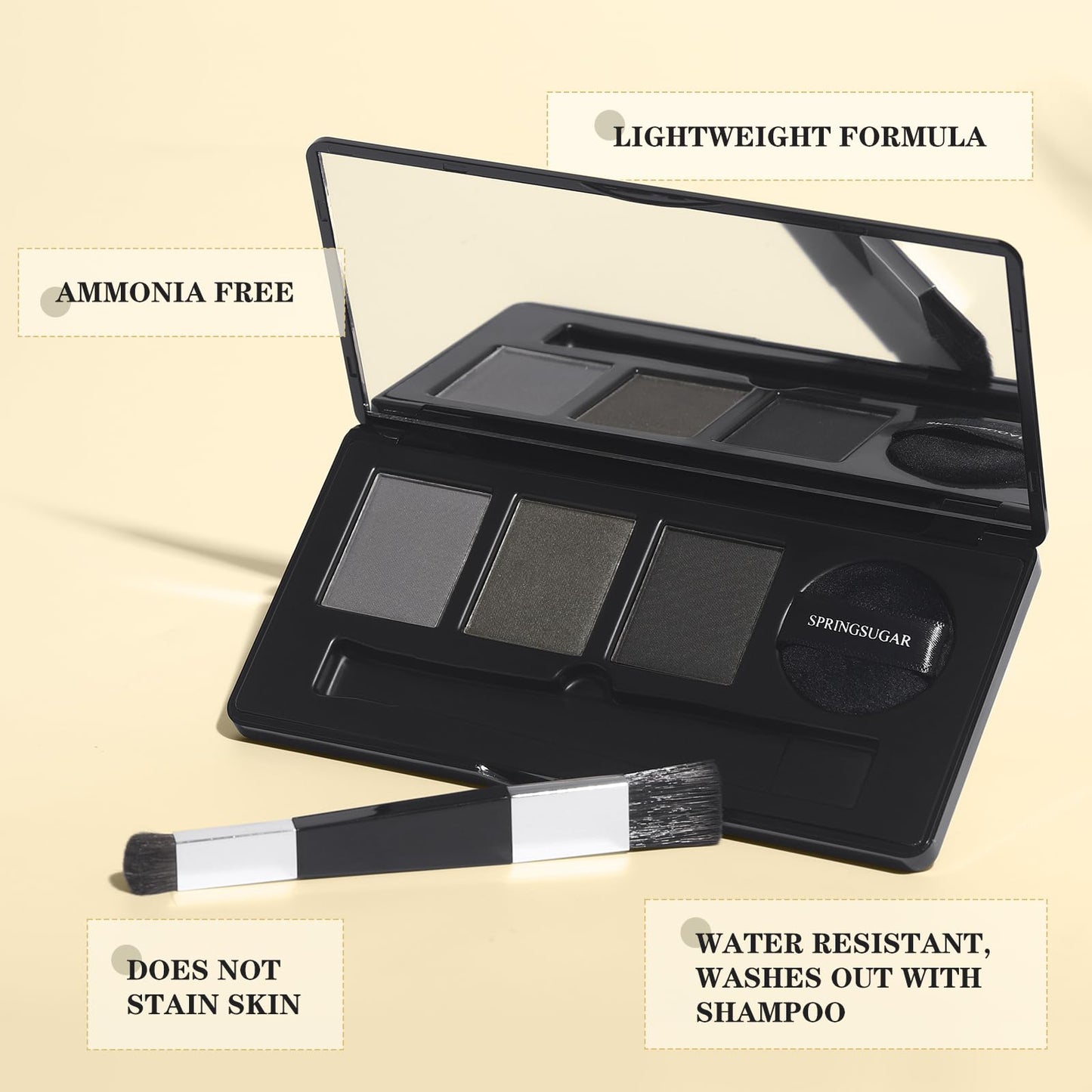 Root Touch Up Hairline Powder – 3 Blendable Shades for Hair Cover Up, Root Coverage & Hairline Filling – 48H Wear, Natural Look for Women & Men – Black