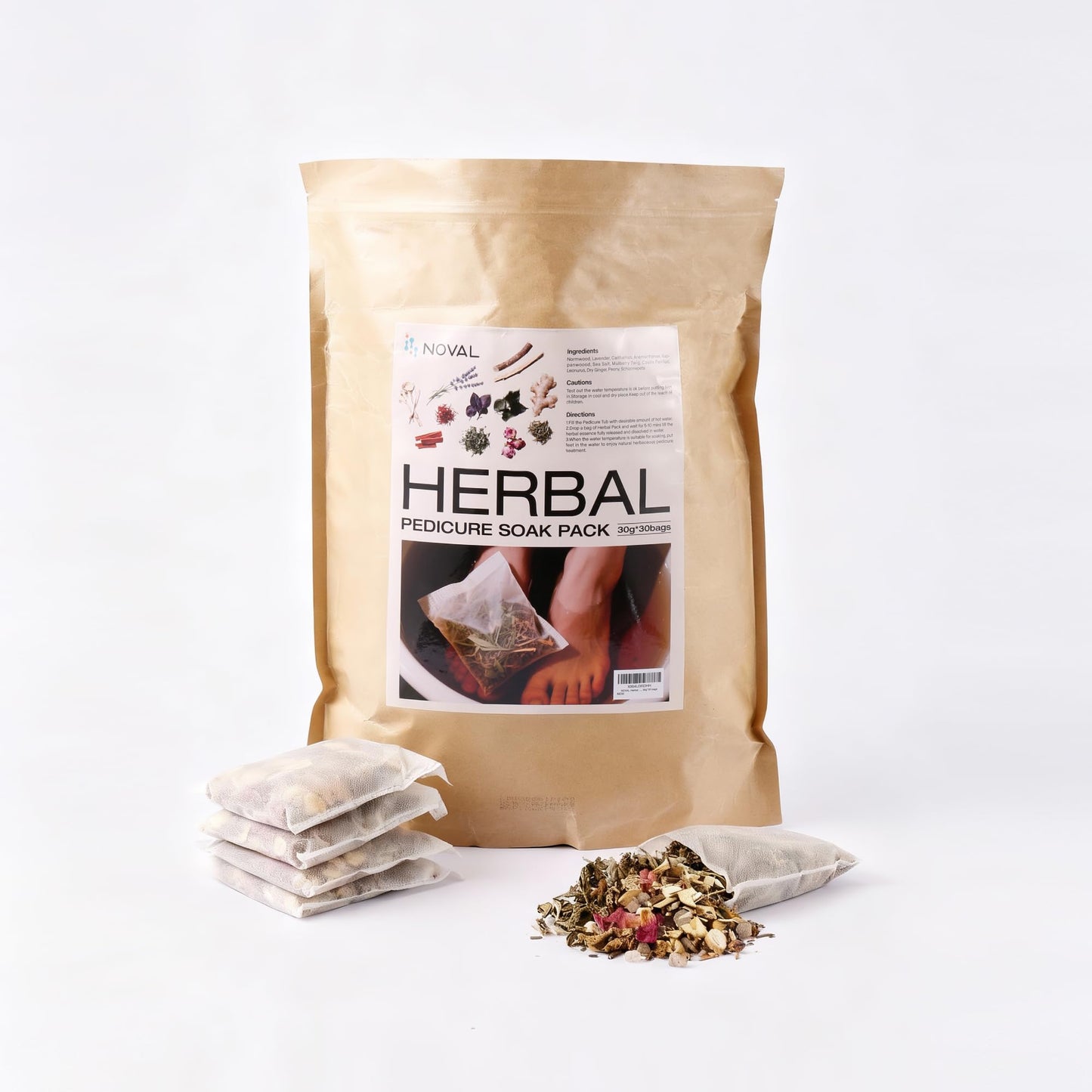 NOVAL Herbal Foot Bath Pedicure Spa Soak with English Instructions, Natural Ingredients, 30g*30 bags