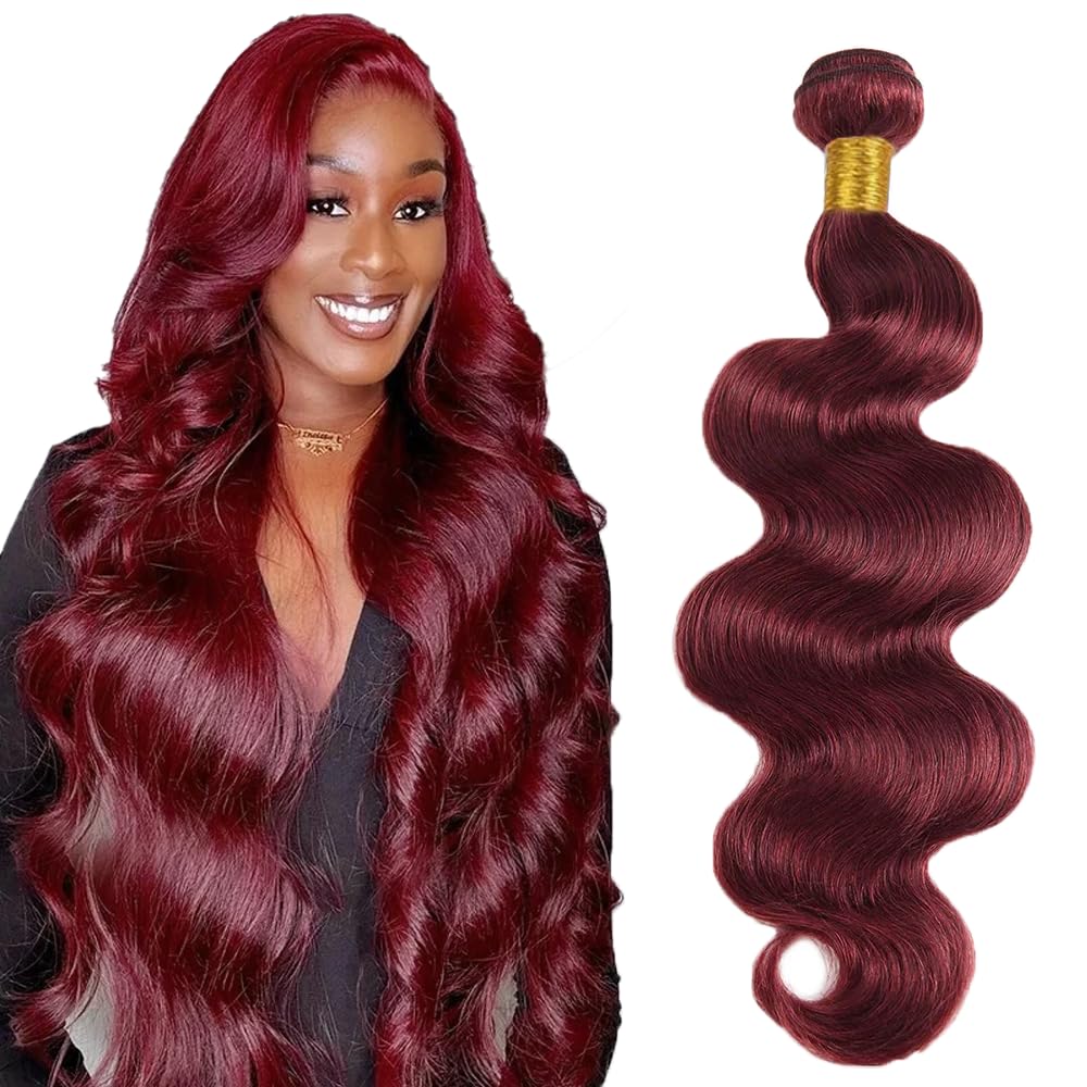 Burgundy Bundles Human Hair Body Wave Bundles 26 Inch #99J Wine Red Bundle Human Hair Extensions Unprocessed Virgin Remy Hair 1 Bundle 50 Gram Per Bundle