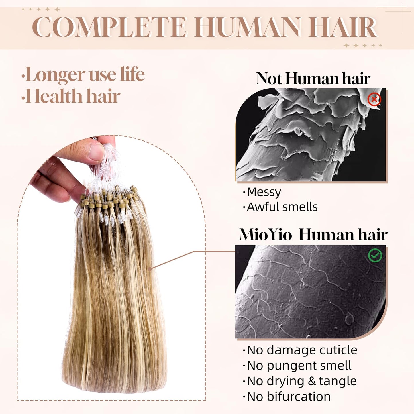 MioYio Microlink Hair Extensions Human Hair 18613 Blonde 30g/38s/Pack 18inch Microbead Micro Loop Hair Extensions Real Human Soft and Glossy Longer Life