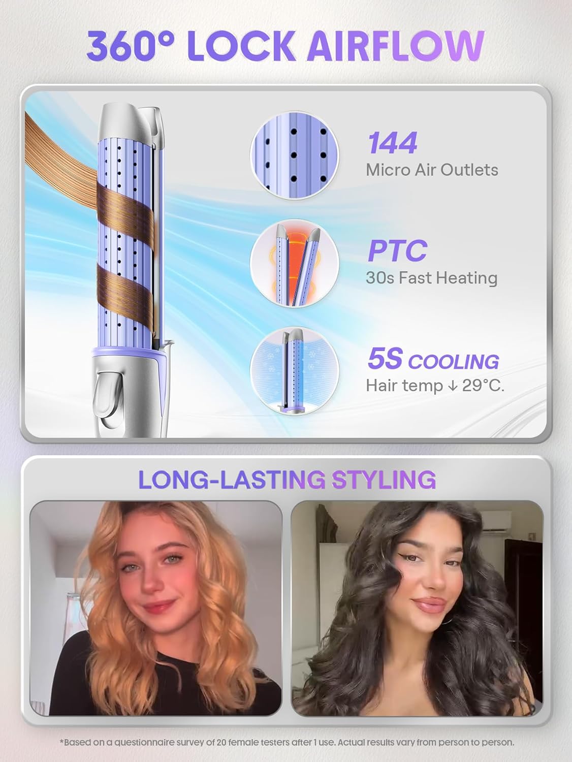 Manual Airflow Styler Curling Iron - 2 in 1 Hair Straightener & Curler with 360° Cool Air Lock | 1 Inch, Anti-Scald, 4 Temperature Settings