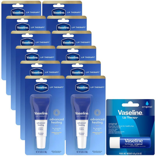 Vaseline Lip Therapy Advanced Healing Lip Balm - 12-Pack | Moisturizing White Petroleum, 0.25 Oz Each