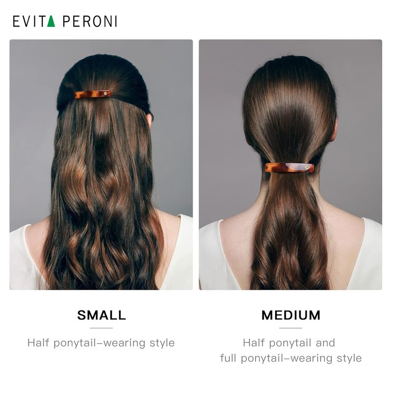 Evita Peroni French Hair Barrettes - No-Slip Clips for Thick & Thin Hair | Black Acetate, Medium Size