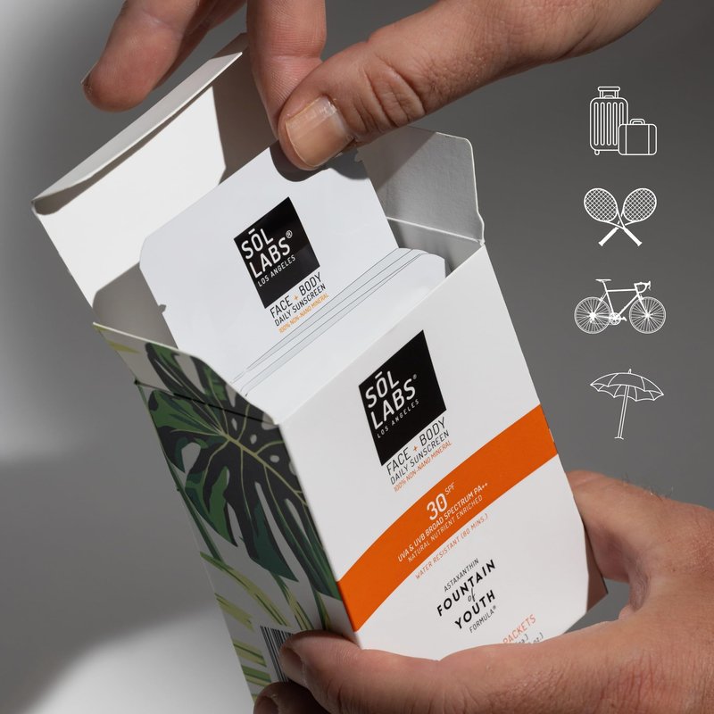 SOL LABS Natural Mineral Sunscreen SPF 30 On-The-Go Packets - TSA Friendly Travel Size, Hydrating Korean Lightweight Formula, No White Cast, Water Resistant, Reef Safe - 12 Individual Packets