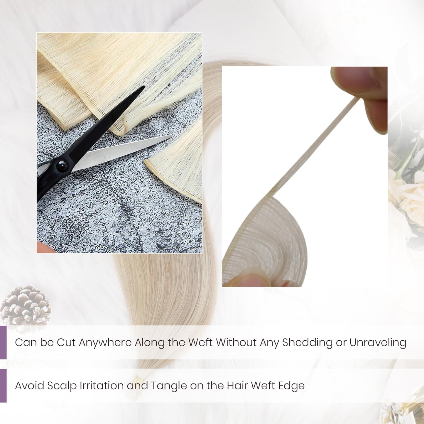 LaaVoo Hand Tied Weft Hair Extensions Human Hair Platinum Blonde Sew in Hair Extensions Real Human Hair Blonde 16 Inch 25g