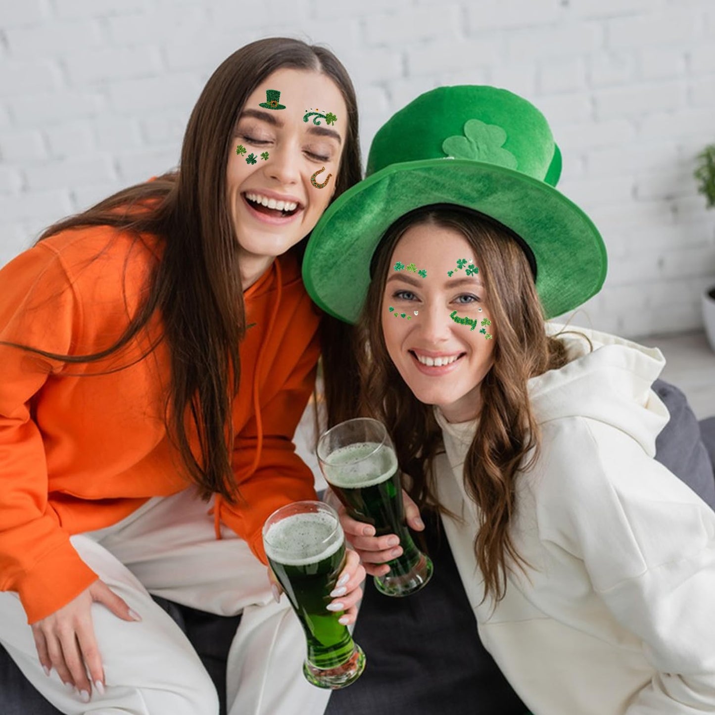 St. Patrick’s Day Face Gems Sticker,Glitter Shamrock Face Sticker for Women,Clover Temporary Stickers,Waterproof Sticker Face Eye Decoration for Adult Child 2Sheets