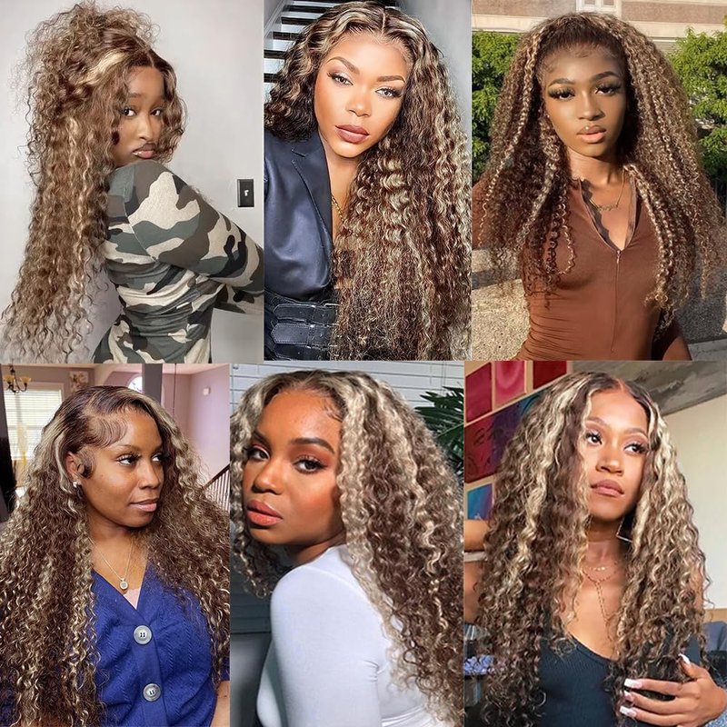 Kinky Curly Hair Bundles - Ombre Brown & Light Blonde Mix | 10-14 Inch Brazilian Human Hair Extensions