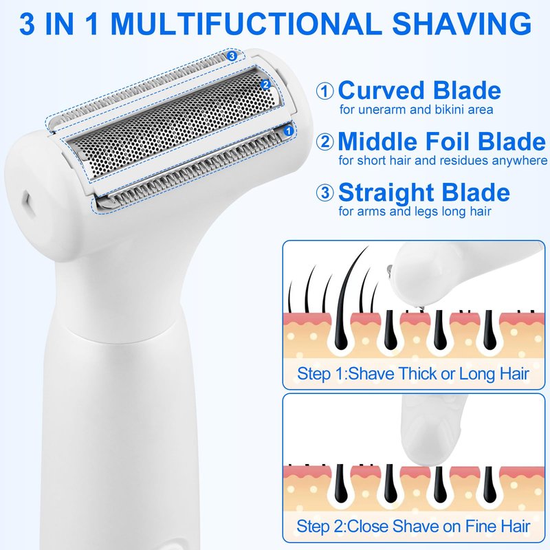 5-in-1 Bikini Trimmer Electric Razors for Women, Cordless Electric Shaver with LCD Display for Facial Body Legs Hair, Rechargeable Waterproof Pubic Body Hair Trimmer Holiday Birthday Gifts for Women