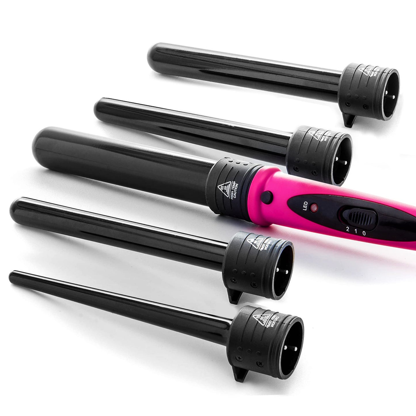 Marquee Beauty Professional Salon 8 Piece Flat And Curling Iron Set, 5 Interchangeable Ceramic Tourmaline Barrels, Heat Protectant Glove (Pink)