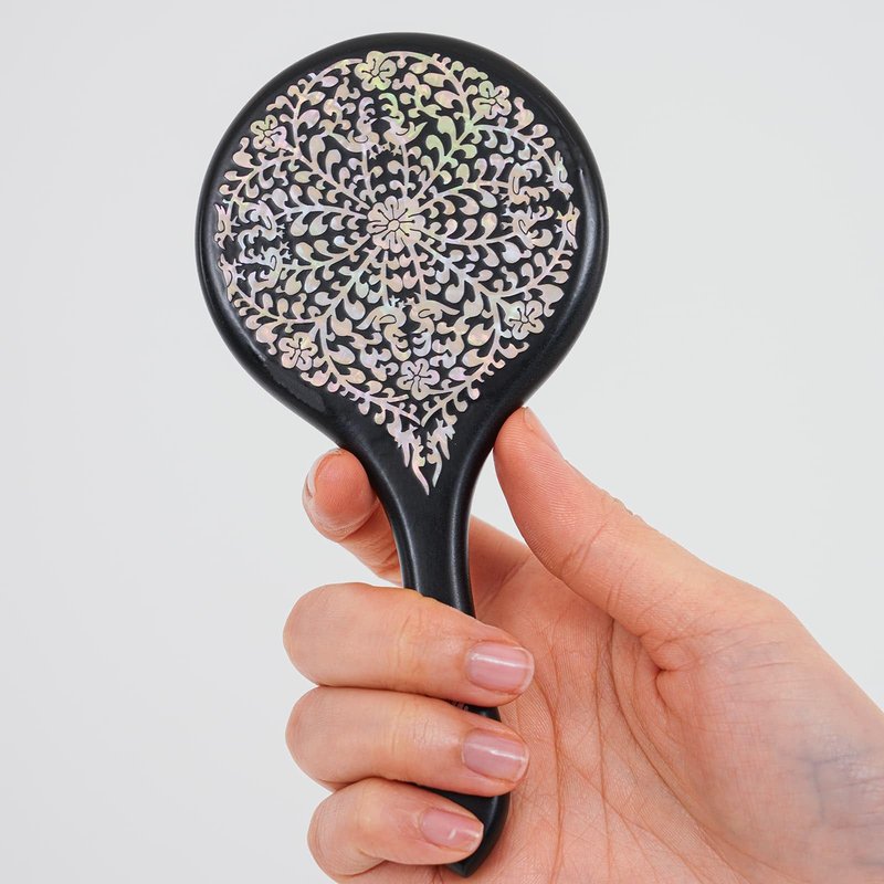 February Mountain Mother-of-Pearl Hand Mirror – Korean Black Lacquer Mirror with Floral Inlay – Gift for Women, Mom, Wife, Daughter – Birthday, Mother’s Day, Christmas, Anniversary
