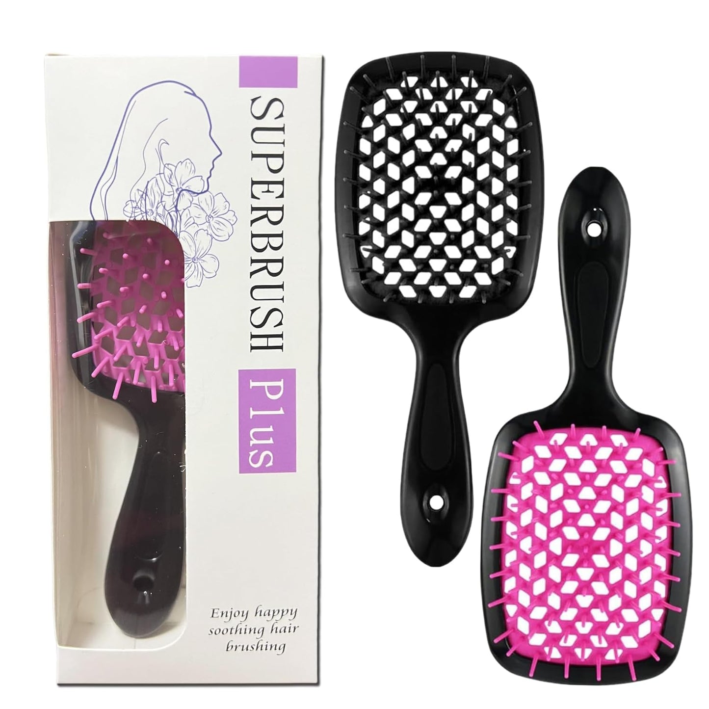 Detangling Hair Brush Set - 2PCS Curly Hair Detangler with Scalp Massage | Black & Pink