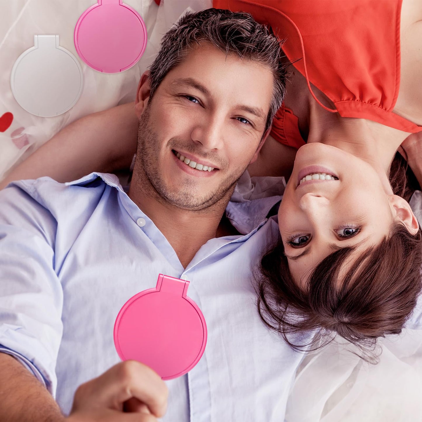 Weysat 48 Pcs Mini Compact Mirror Bulk for Women Gifts Pink White Small Round Portable Folding Pocket Mirror for Purse Travel Makeup Christmas Wedding Birthday Party Favors