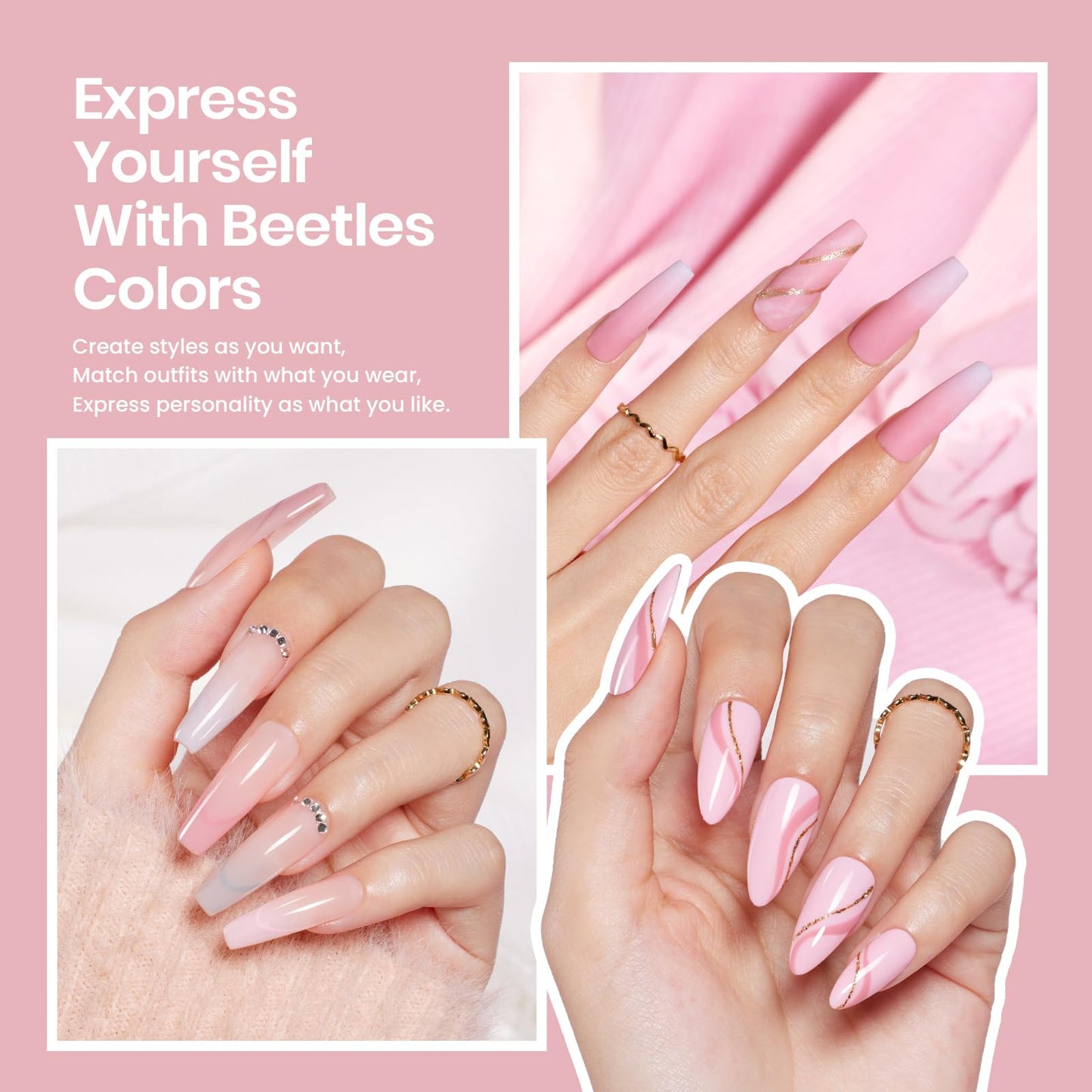 Beetles Gel Nail Polish Kit with Uv Light - 6 Colors Nude Gray Pink Gel Polish Starter Kit Manicure with Base Top Coat Soak off Led Salon DIY at Home Gifts for Women