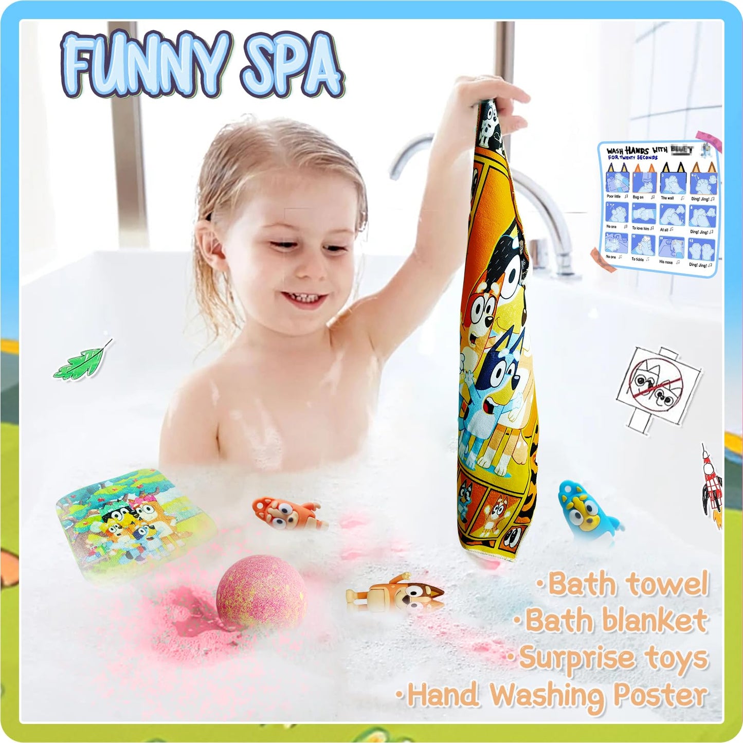 The Blue Heelers Gifts Set: Bath Bombs with Toys Inside, Shower Steamers, Mask Craft, Keychain, Drawstring Backpack, Towel, Blanket, Sticker, Poster, Gift Card, Birthday Gifts for Kids,Relaxing Gifts