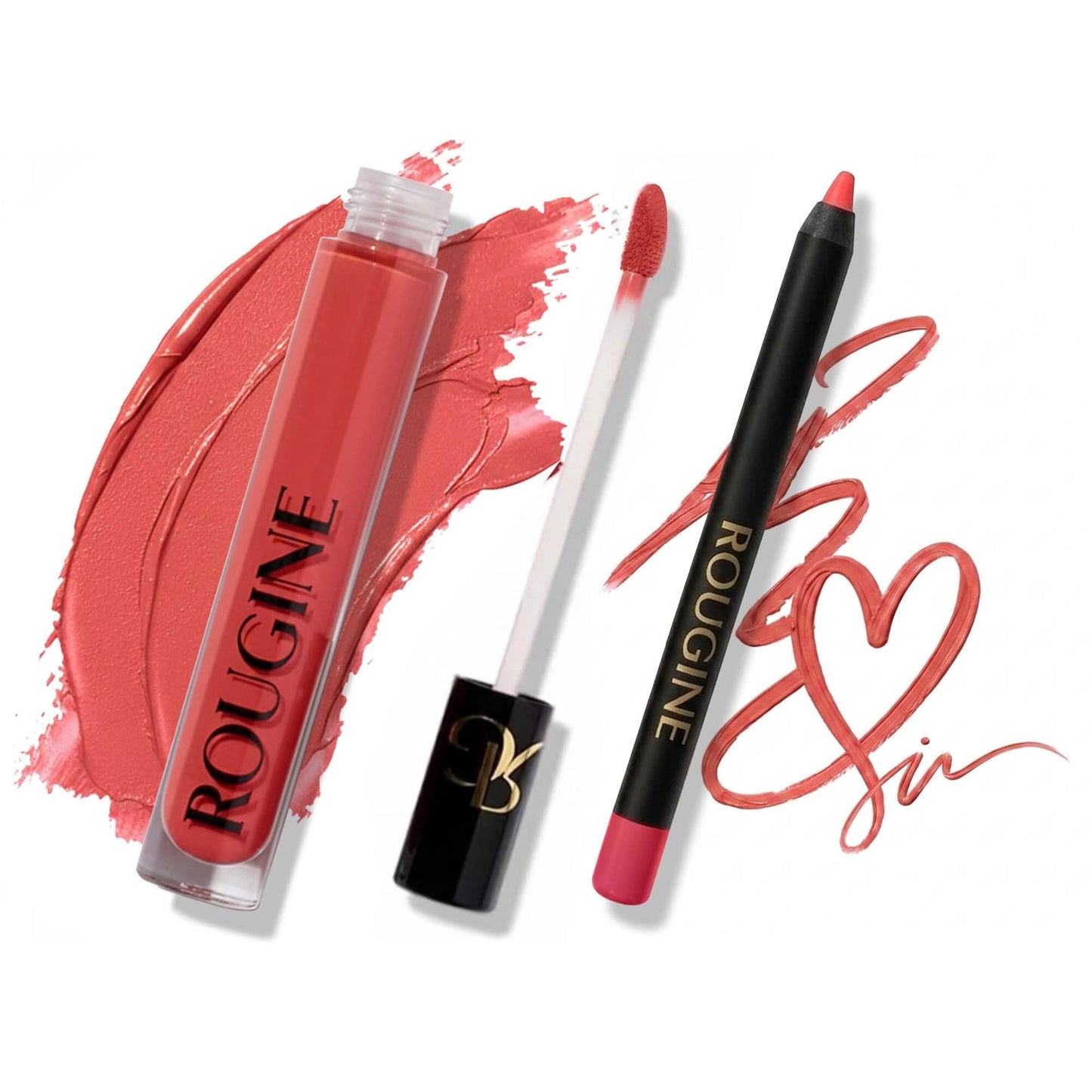 Rougine Matte Lipstick & Lip Liner Set for Women – Boujee Shade – Long-Lasting Waterproof 2-in-1 Lip Kit – Smudge-Proof Liquid Lipstick with Precision Liner, Enriched with Vitamin E & Shea Butter
