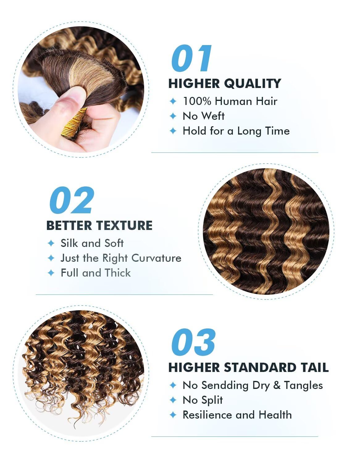 Human Braiding Hair for Boho Braids 100g 18 Inch Ombre Highlight Curly Boho Hair for Braiding Knotless 12A Deep Wave Bulk Bohemian 2 Bundles/Pack Color P4/27