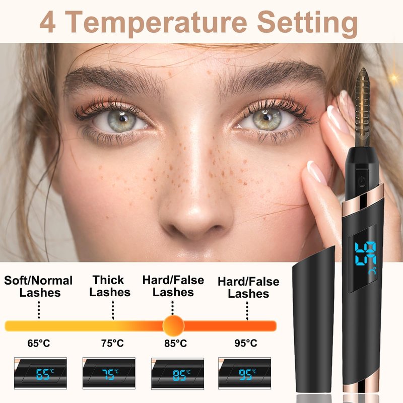 Heated Eyelash Curler- Eye lash Curlers Heat- 4 Temperature Mode- Rechargeable Lash Curler for Makeup Natural Curling Eye Lashes and 24 Hours Long Lasting - Black 2026 Updated New Model U3