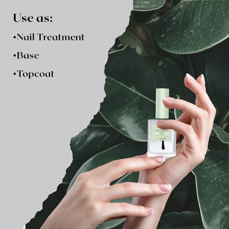 NATURABLOOM Hard to Believe 3-In-1 Nail Strengthener and Growth Polish - Nail Hardener and Strengthener Professional, Top, & Base Coat at Your Fingertips - Biosourced, Vegan & Breathable Nail Top Coat
