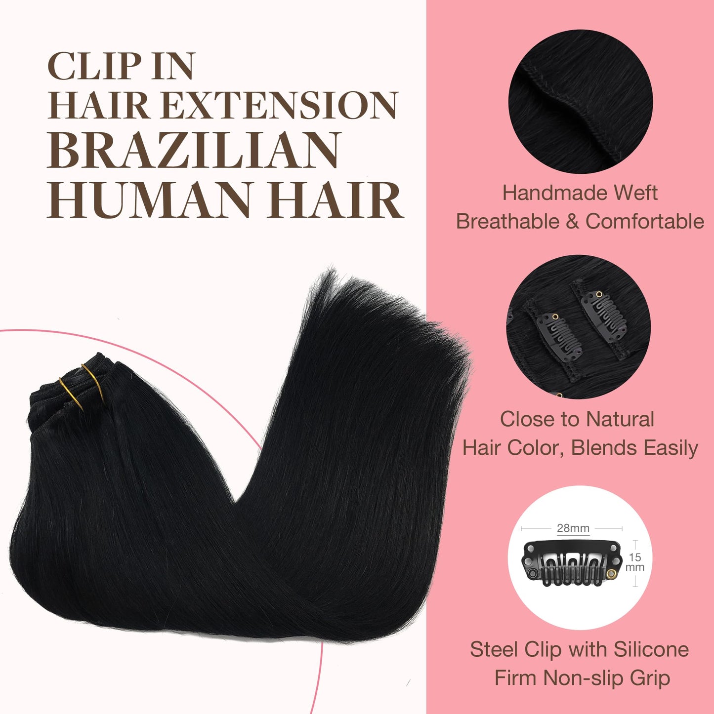 GOO GOO Clip in Hair Extensions Real Human Hair, Remy Human Hair Extensions Clip ins for Women, Natural Human Hair