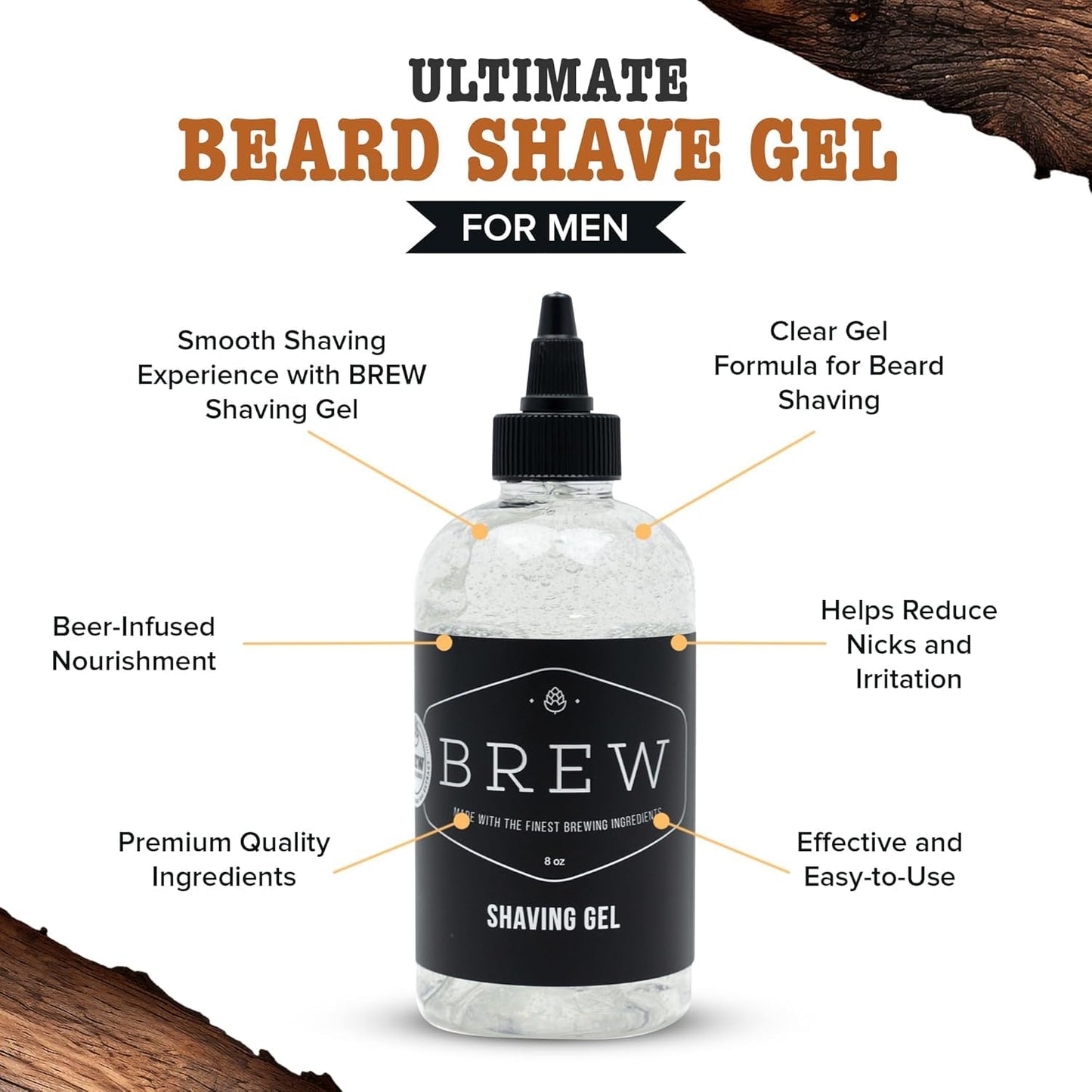Beard Shave Gel – Clear Shaving Gel for Beards – Nutrient-Rich Formula – Provides Smooth Shave – Premium Ingredients – Hops, Barley, Yeast – 8 oz.