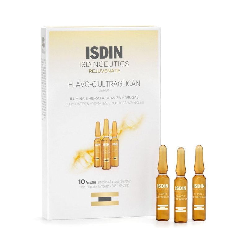 ISDIN Flavo-C Ultraglican Vitamin C Serum - Brightening & Hydrating Day Serum | 10 Ampoules, 0.06 FL OZ Each