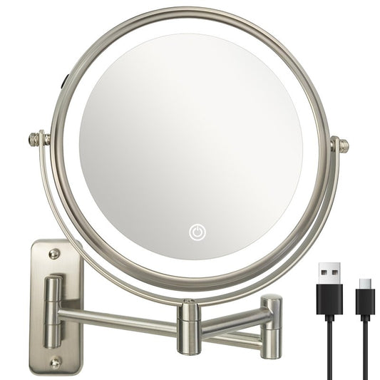 JANEEVA 8 inch Wall Mounted Lighted Makeup Mirror, Rechargeable Double Sided 1X/10X Magnifying Mirror with 3 Color Lights, Touch Dimming Vanity Mirror for Bathroom,Oil Rubbed Bronze