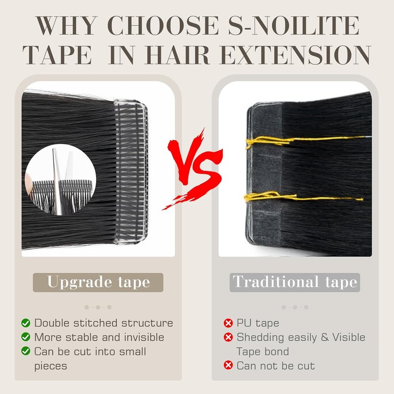 Tape In Hair Extensions - 20 Inch Human Hair - Seamless & Invisible | 50g, 20pcs - Jet Black