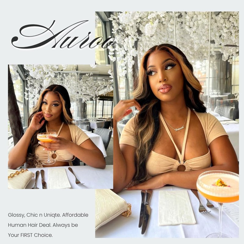 AUROO #27 Skunk Stripe 4x4 Lace Closure Only Human Hair Body Wave, 12A Honey Blonde Highlight HD Transparent Lace Closure Free Part with Baby Hair Ombre Closure 100% Virgin Hair (150% Density 10 Inch)