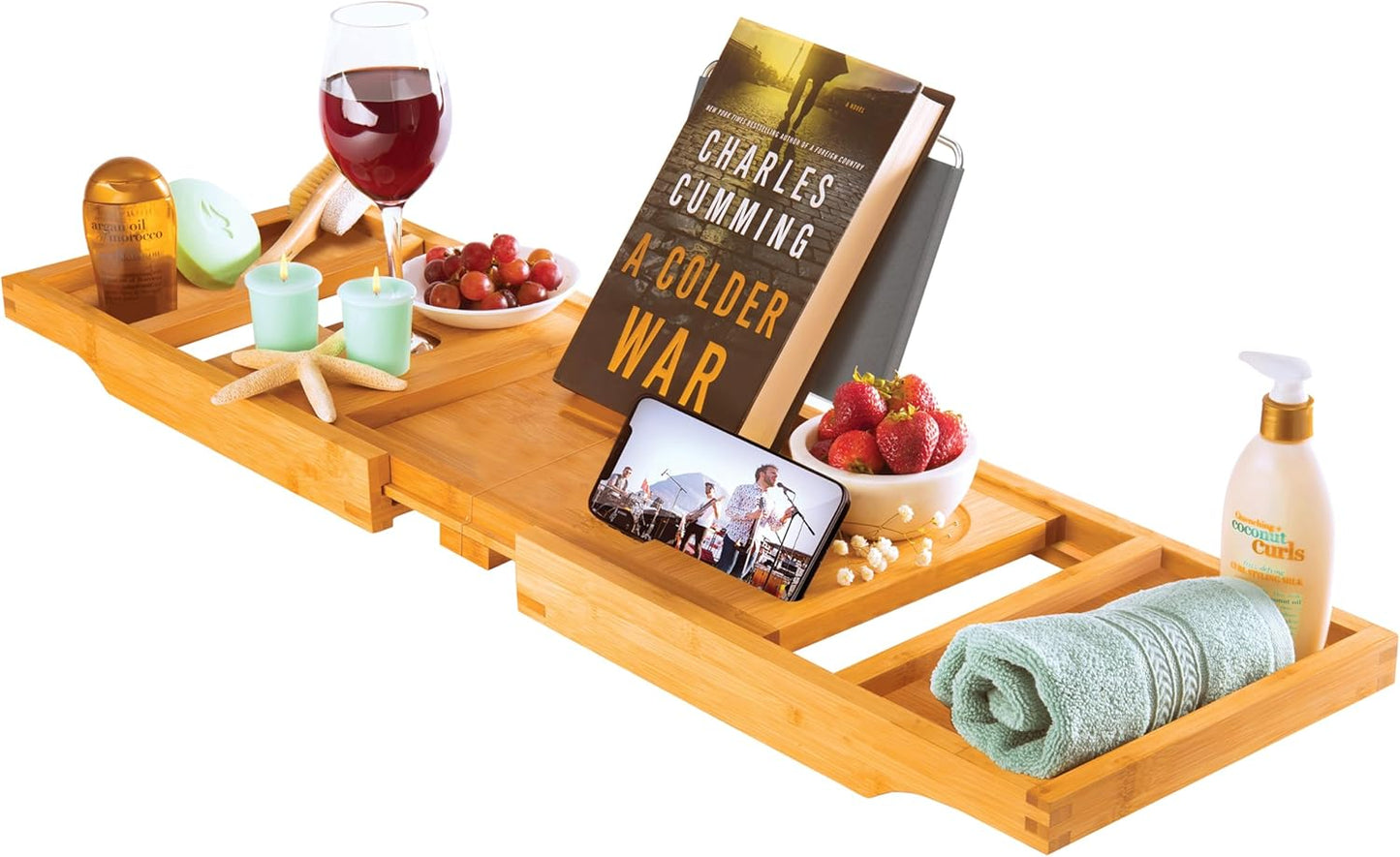 Bathtub Tray - Expandable Bamboo Bath Caddy with Wine Holder & Tablet Stand | Perfect Bathroom Accessory for Relaxation
