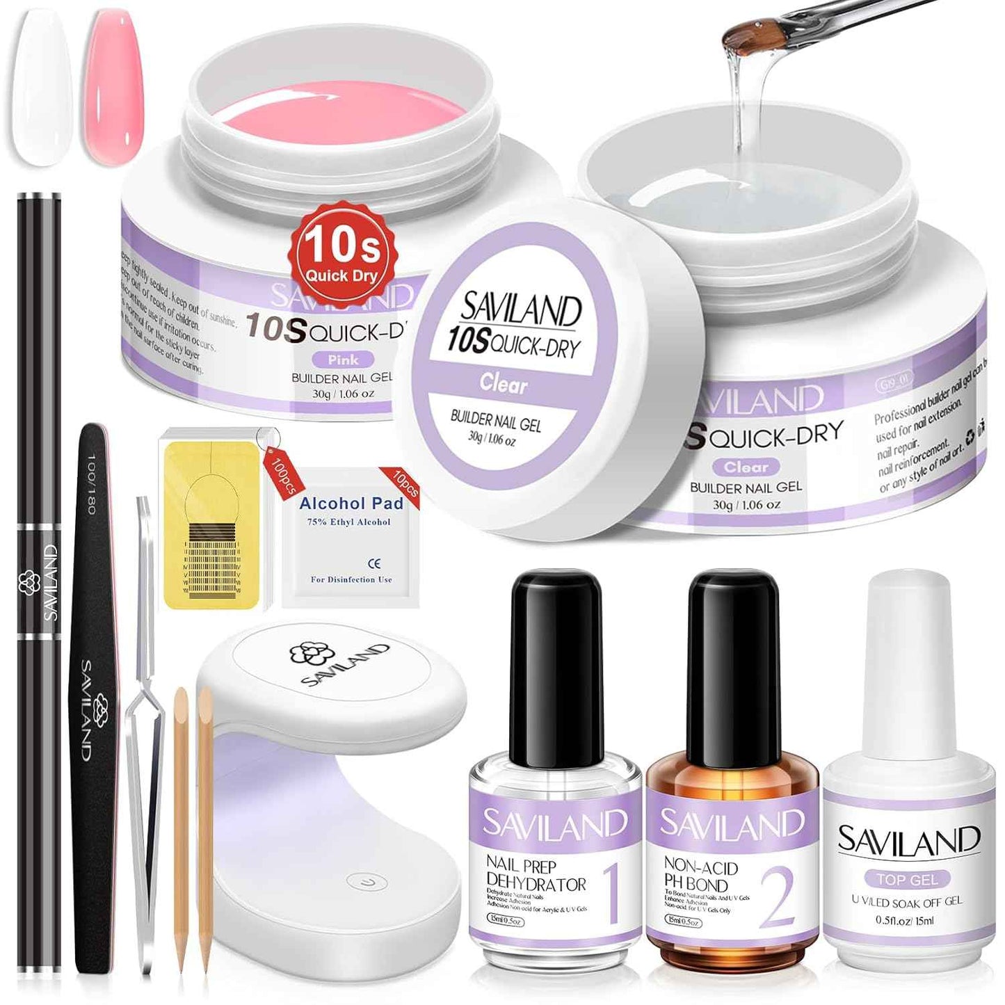 Builder Nail Gel Set - 15ml Quick-Dry Clear Pink Hard Gel with Castor Oil & Vitamin E for Nail Art & Extensions