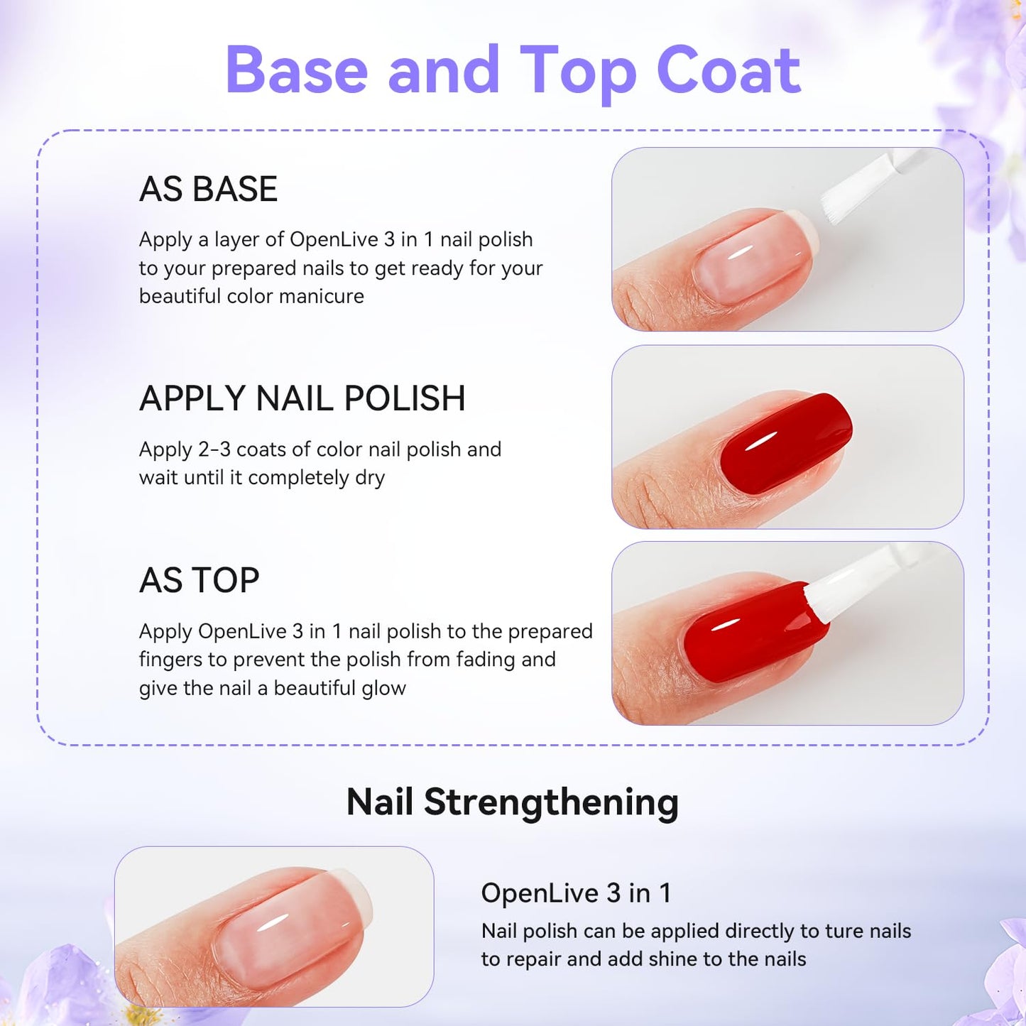 OpenLive Perfume Nail Strengthener Quick Dry Nail Polish Strong Repairs Damaged Nail Hardener Long Lasting Shine for Nail 16.5ml