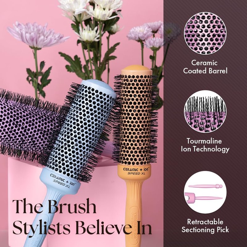 Olivia Garden Ceramic + Ion Speed XL - Extra-Long Round Thermal Hair Brush - Not Electrical - Professional Blowout Brush for Normal to Thick Hair - 4 1/4" - Diameter Barrel - 715-CIXL55BL