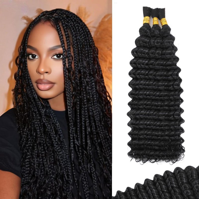 Human Braiding Hair for Boho Braids Deep Wave Bulk Human Hair 18 Inch 12A Knotless Boho Braiding Curly 100% Virgin No Weft Extensions Bohemian Braids 3 Bundles/Pack Natural Color