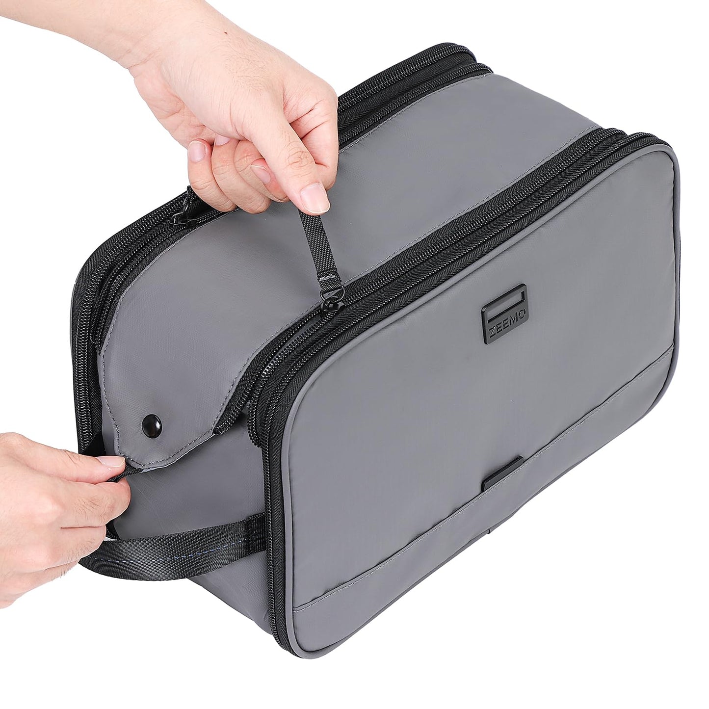 ZEEMO Travel Toiletry Bag for Men, Large Water-Resistant Double-Sided Full-Open Dopp Kit, Versatile Organizer for Shower and Hygiene Accessories, Bathroom Essentials, Cosmetics, Grey