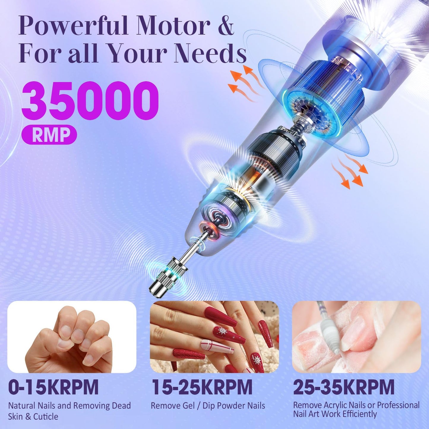 LIERKISS Nail Drill 35000RPM Electric Nail File Drill Nails Machine - Professional Nails Drill with 100pcs Sanding Bands and Nail Drill Bits for Acrylic, Gel Nail Manicure & Pedicure