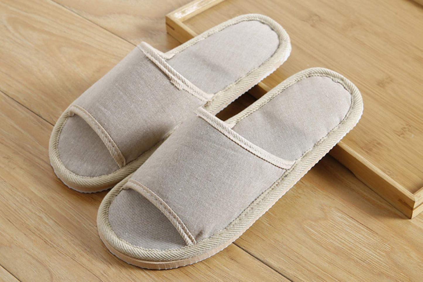 6 Pair of Open Toe Breathable Slippers,Solid Color Casual Slippers,Spa Slippers for Guests, Hotel, Travel, Unisex Universal Size Washable (6 beige medium size)