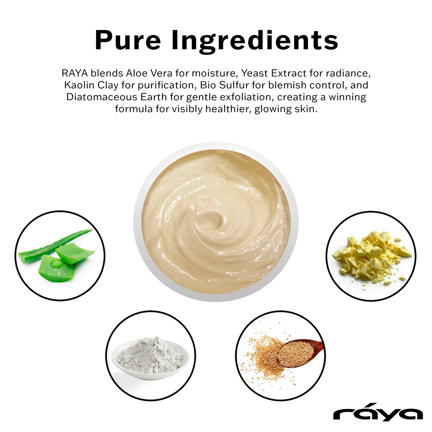 Raya Bio-Sulfur Masque (708) | Facial Clay Mask for Deep Pore Cleansing, Exfoliating Face Pack for Oily, Break-Out Skin | Vitamin-B and Bio Sulfur Formula to Control Oiliness | Skincare Face Mask