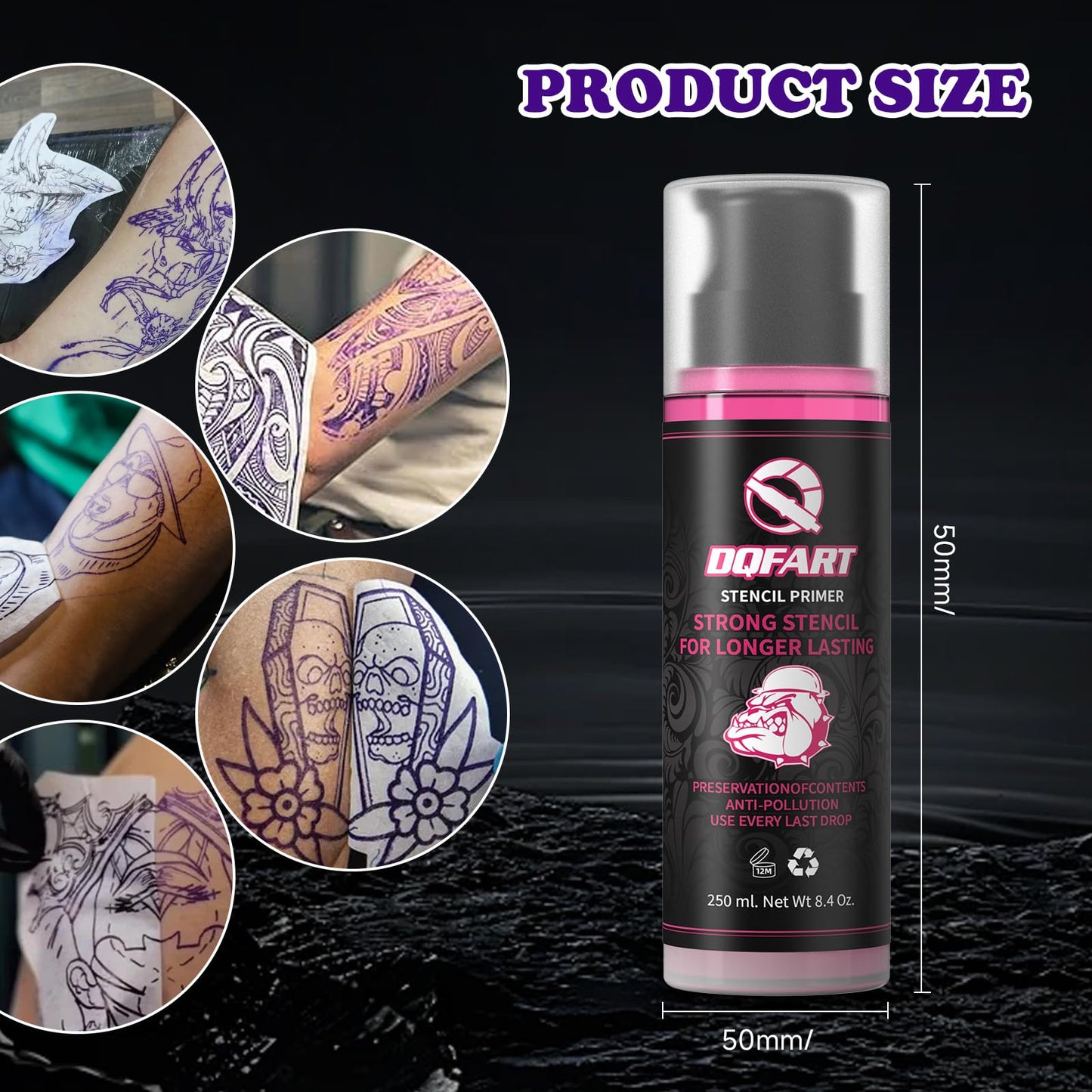 Tattoo Transfer Gel & Stencil Primer, 250ml/8.4oz, Strong Adhesion for Long-Lasting, Crisp Stencils - Prevents Fading & Smudging During Tattoo Sessions