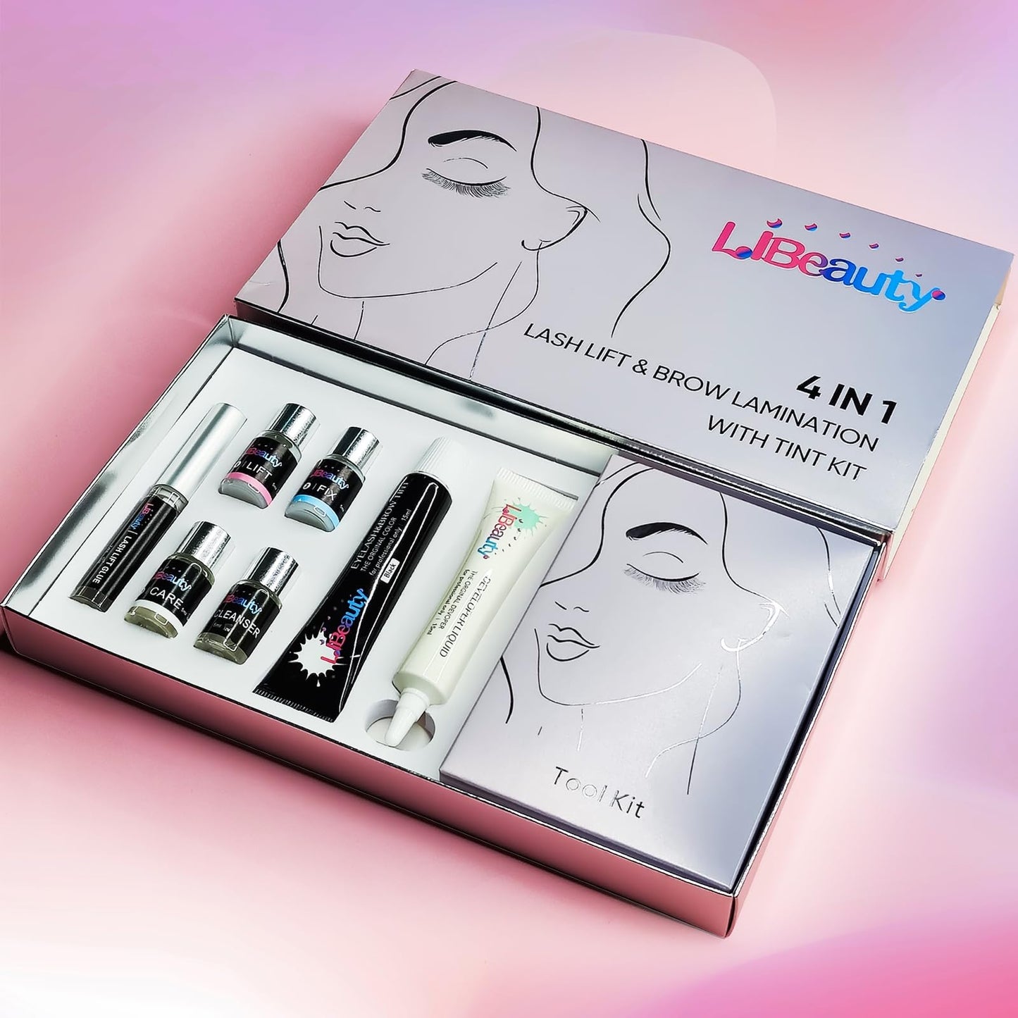 Libeauty Eyelash Lift and Tint Kit Fast Curling Coloring Lash Perm Black Dye Kit With L&C Shapes Lash Lifting Pads Suitable for Salon & Home Use