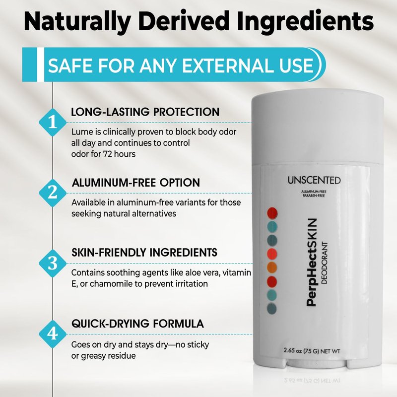 PerpHectSKIN Unscented Deodorant Stick for Women & Men | Aluminum-Free, Paraben-Free | Natural Deodorant with Coconut Oil & Cupuau Butter | Long-Lasting, Skin-Friendly, 2.65 oz