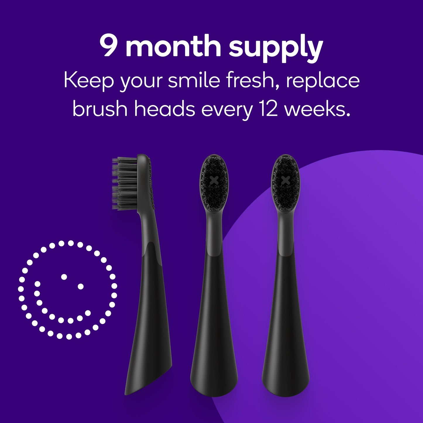 BURST Replacement Heads for Curve Sonic Electric Toothbrush (3 Pack/Black)