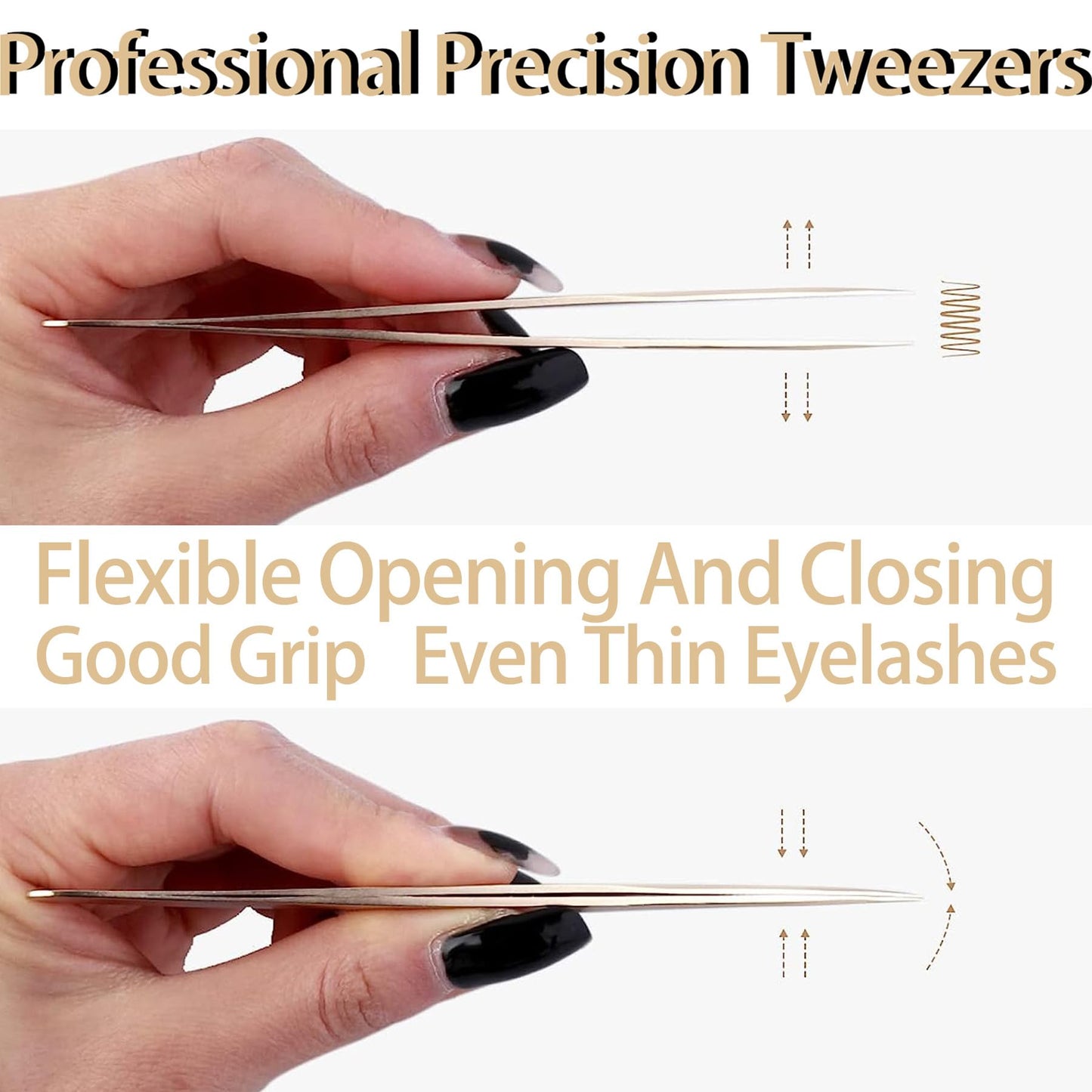 SEEDEW Tweezers Box Set, 5 PCS Isolation Pointy Precision Professional Stainless Tweezers with a PU Storage Case, Organizer Kit for Eyelash Extension, Beginner Lash Tech, Crafts Repair(White, Golden)