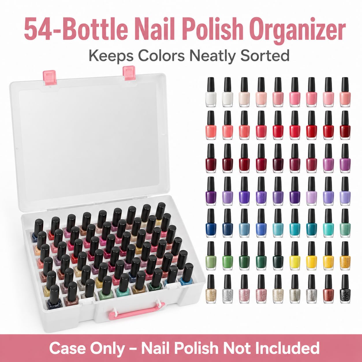 Nail Polish Organizer, 54-Bottle Storage with Separate Sponge Compartment