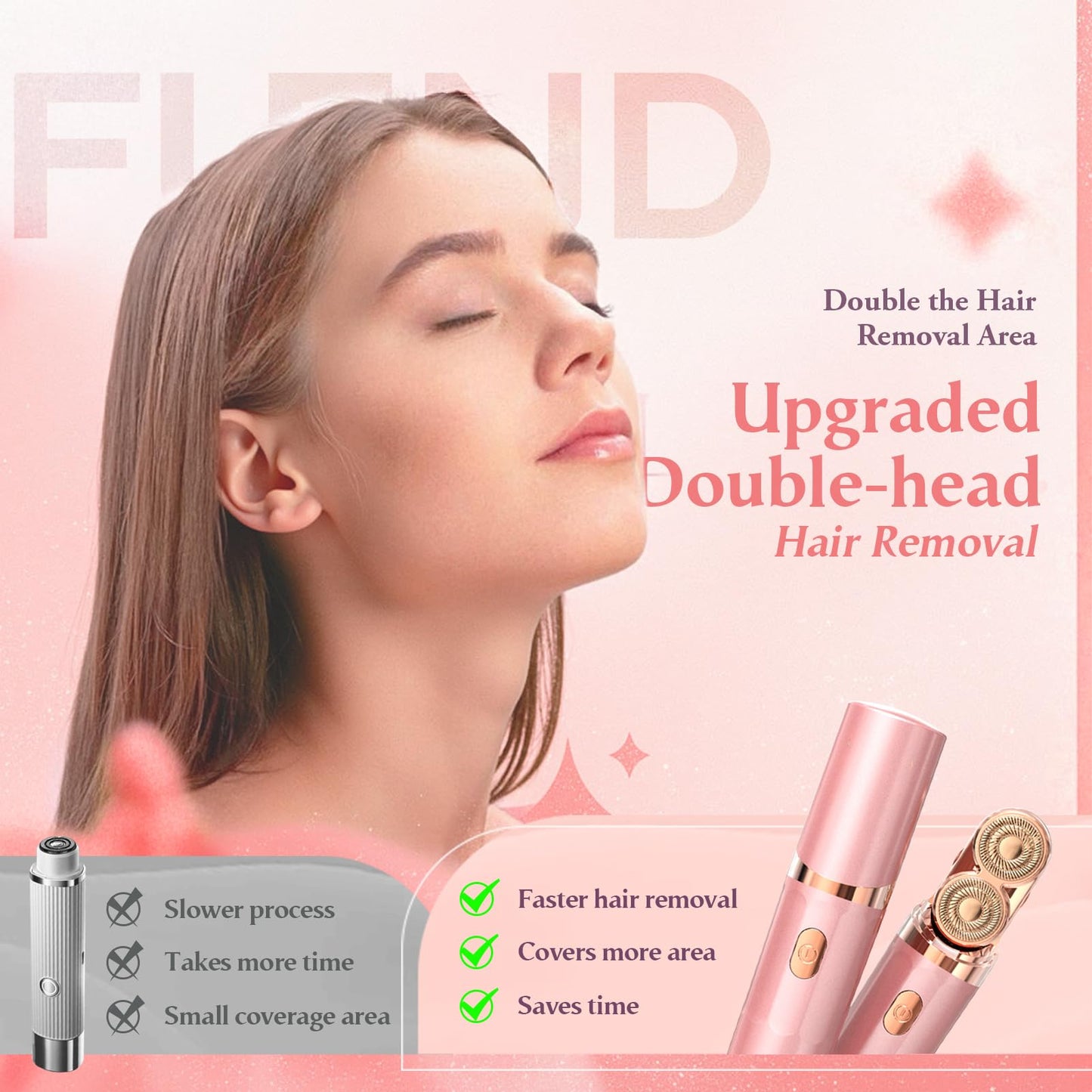 Facial Hair Remover for Women | Dual-Head Face Shaver Electric Hair Removal Device for Face,Lip, Chin | 2 Replacement Heads